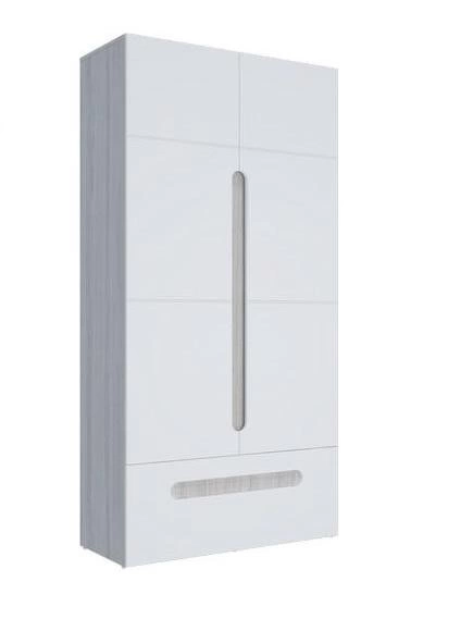 Шкаф 2х-Створчатый с Ящиком Палермо -3 МДФ (Ш-1068 мм х Г-381 мм x В-2078 мм) Ясень Шимо Светлый/ фасад Белый Глянец