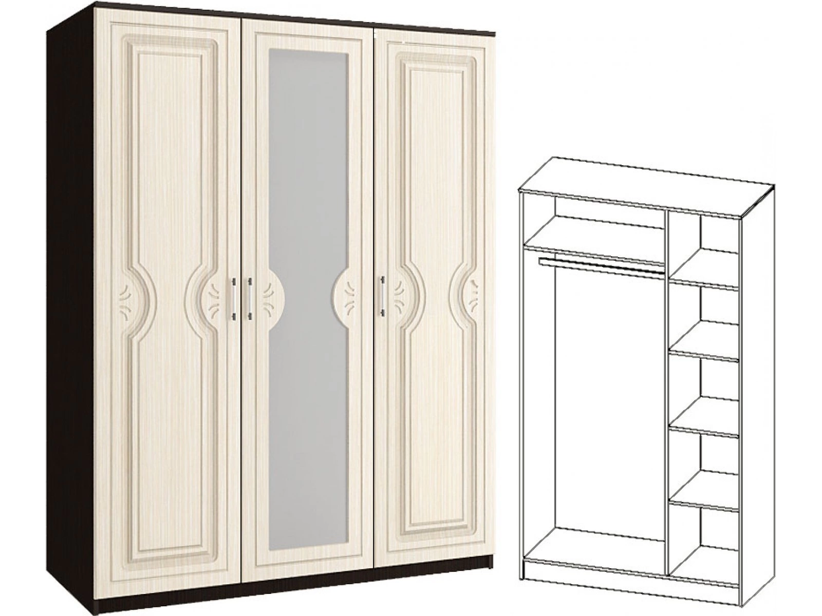 Шкаф Зара 3-х Створчатый МДФ ЗШ-03 (1,5х2,02х0,51)/Разные Цвета 