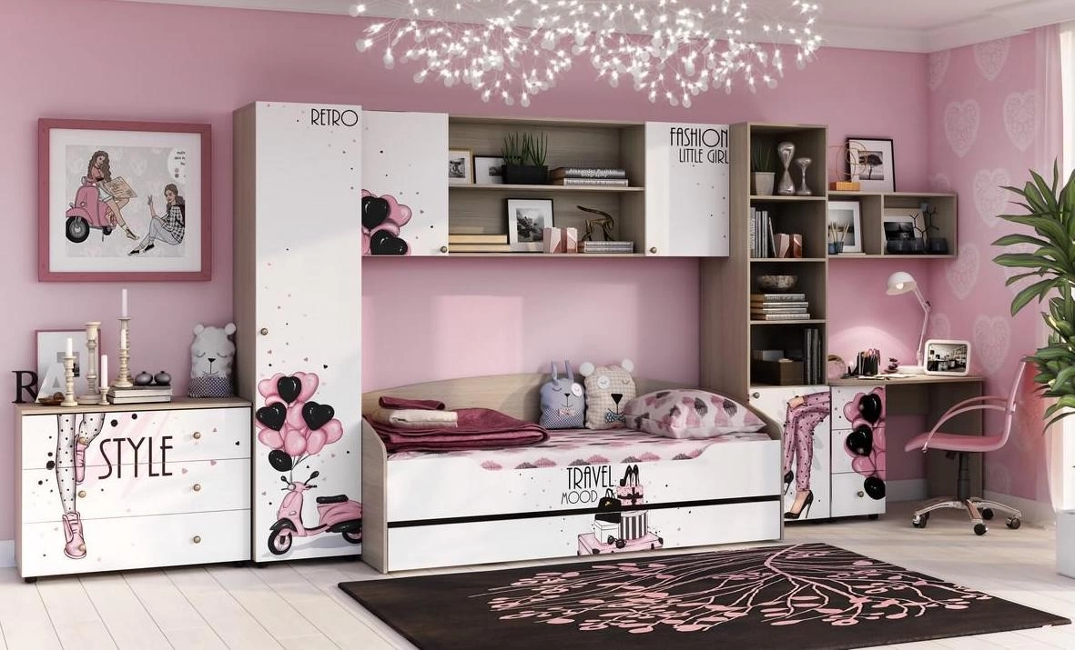 Детский Гарнитур Мийа-3 STYLE для девочек Ясень Шимо Светлый/Белый Фотопечать