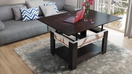 Журнальный Столик Тип 6 Трансформер с Рисунком Венге Цава/Дуб Молочный/Ш-650 × Г-900 × В-530 мм