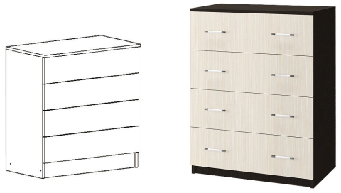 Комод Зара ЛДСП с 4-мя Выдвижными Ящиками ЗК-03 Венге/Ясень Шимо Светлый (0,8х1,55х0,44)