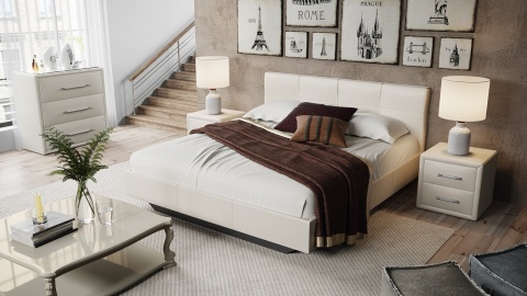 Спальный Гарнитур Элвис №3 Бежевый (Кровать+Тумбы Прикроватные-2шт+Комод)