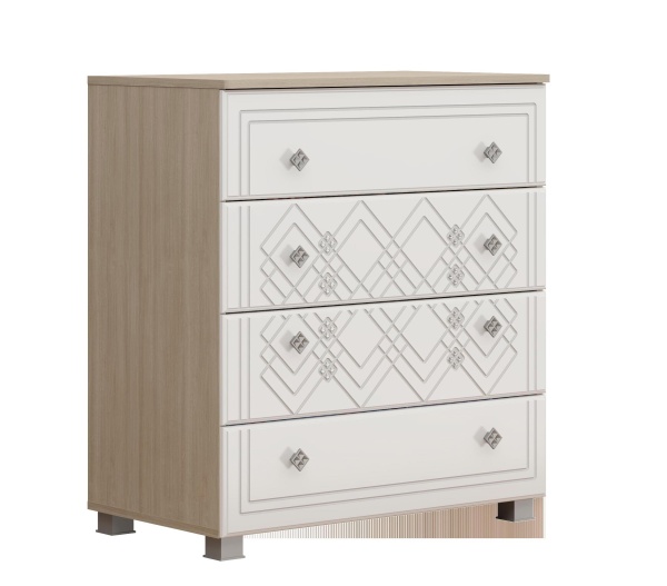 Комод Амели Дуб Сонома Светлый/Белый Глянец (Ш-800 х В-882 х Г-453 мм)