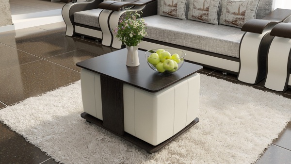 Стол Журнальный с Пуфиками «Капри» Венге Цаво/Кож.Зам Светлый/Ш-600× Д-800 × В-500 мм