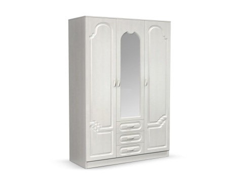 Шкаф 3-х Створчатый Герда Белый/Белый Глянец Ш-1350хВ-2016хГ-540 мм