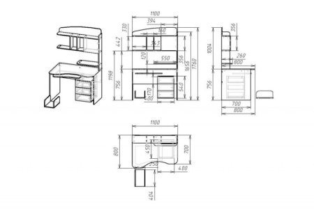 Компьютерный стол "Мебелайн-16" (тумба справа)