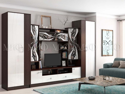 Гостиная Жасмин МДФ №2 Венге/Белый Глянец (Ш-3400 × В-2200 × Г-520 мм)