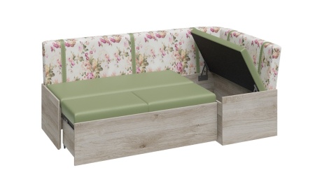 Скамья угловая со спальным местом «Париж» (Баттл Рок/ Цветы зелёные)