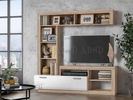 Стенка Апаста (Ш-2289 x В-2070 x Г-416 мм)/Дуб Сонома/Белый Глянец