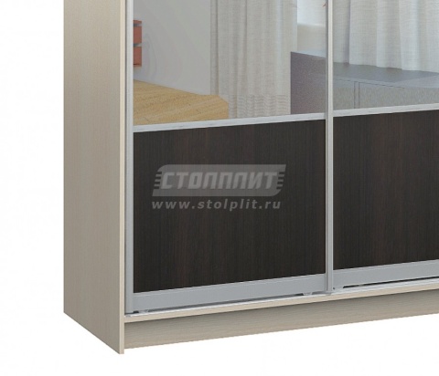 Шкаф 2-х дверный СБ-1083БП Дуб Молочный+встав Дуб Феррара+встав зеркало/серебро