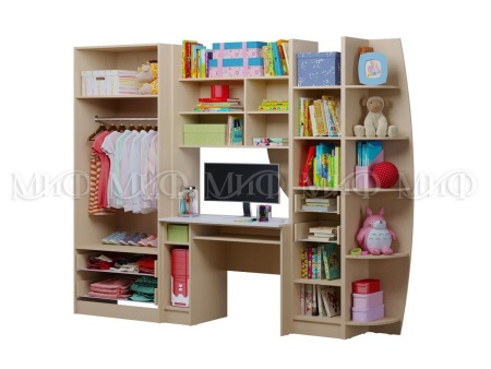 Стенка Юниор-2 Лофт МДФ (Ш-2550 х В-2000 х Г-520 мм)/Белый+Бетон